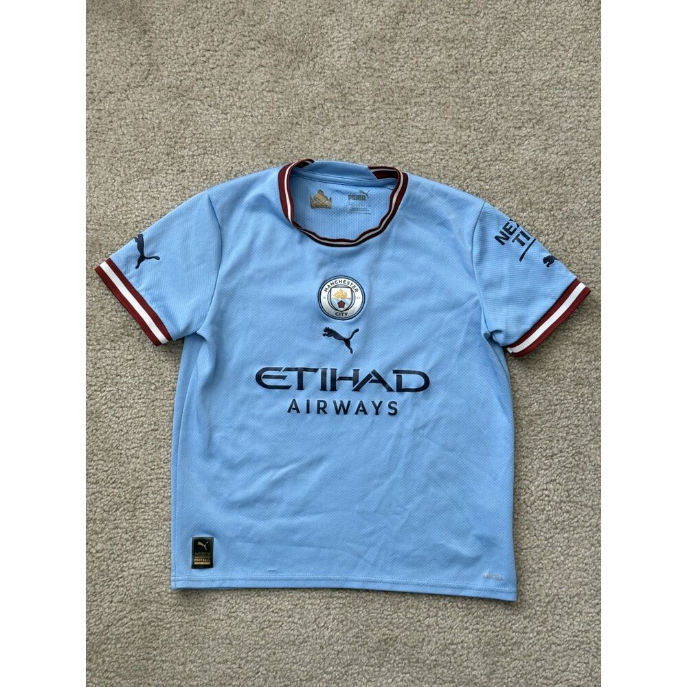 PUMA Manchester City 2022 2023 Home Jersey Treble Season Youth Size M 11-12Y